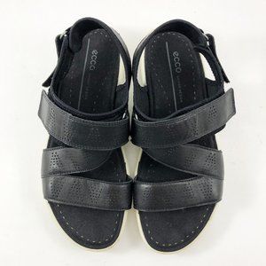 ECCO Black Leather Perforated Z-Strap Velcro Sandals 7-7.5 US/38 EU